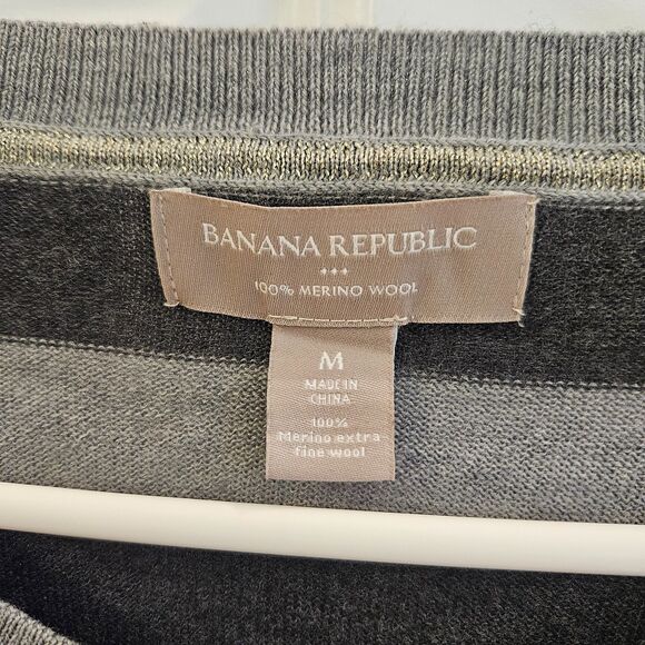 Banana Republic Merino Wool Striped Sweater Gray Womens M - Picture 3 of 5